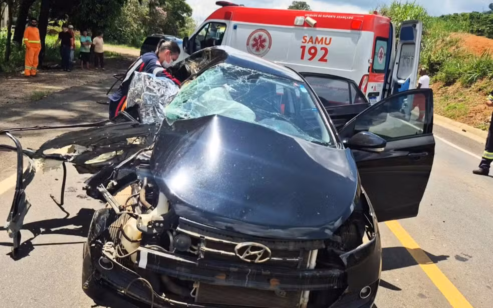 Carro bate em árvore e mata três pessoas da mesma família na BR-491 no Sul de Minas